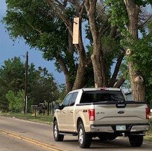 The tornado sent this shard of plywood into a tree on Weld County Road 28 in Firestone. A resident said the tornado blew a construction trailer to within 10 feet of her home.